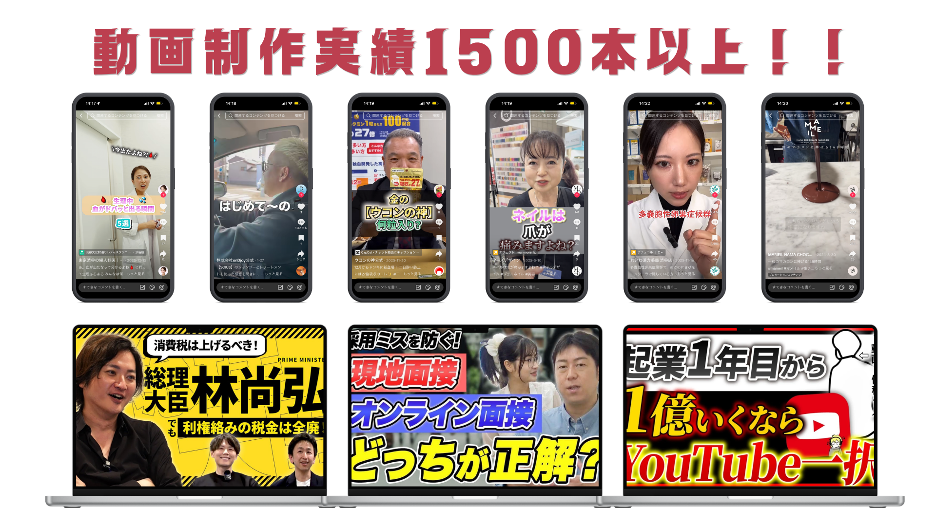 SNS・YouTube運用代行の累計動画制作本数実績